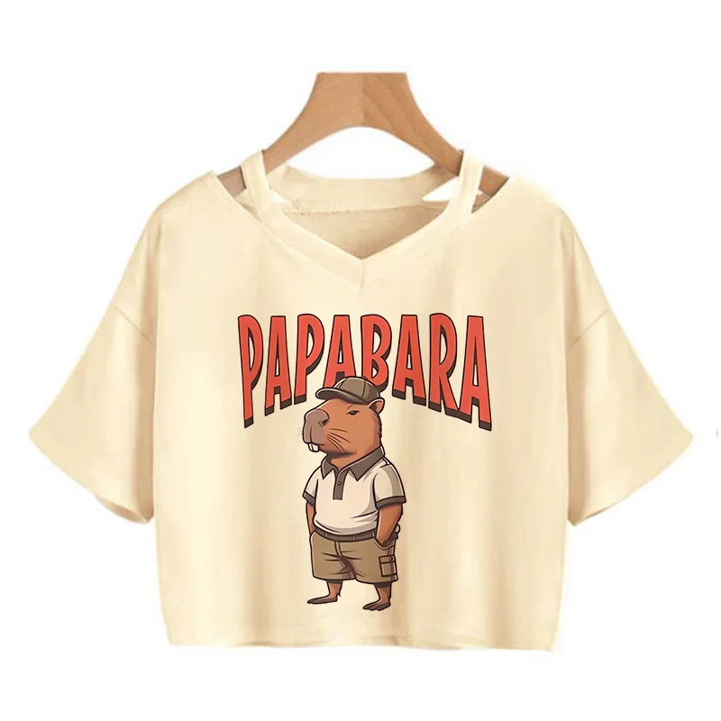 Women Capybara Crop Tops Capibara Cartoon Manga Kawaii Tee Shirt Funny Fashion Cropped Harajuku Graphic 2000s Y2k Tshirt Female