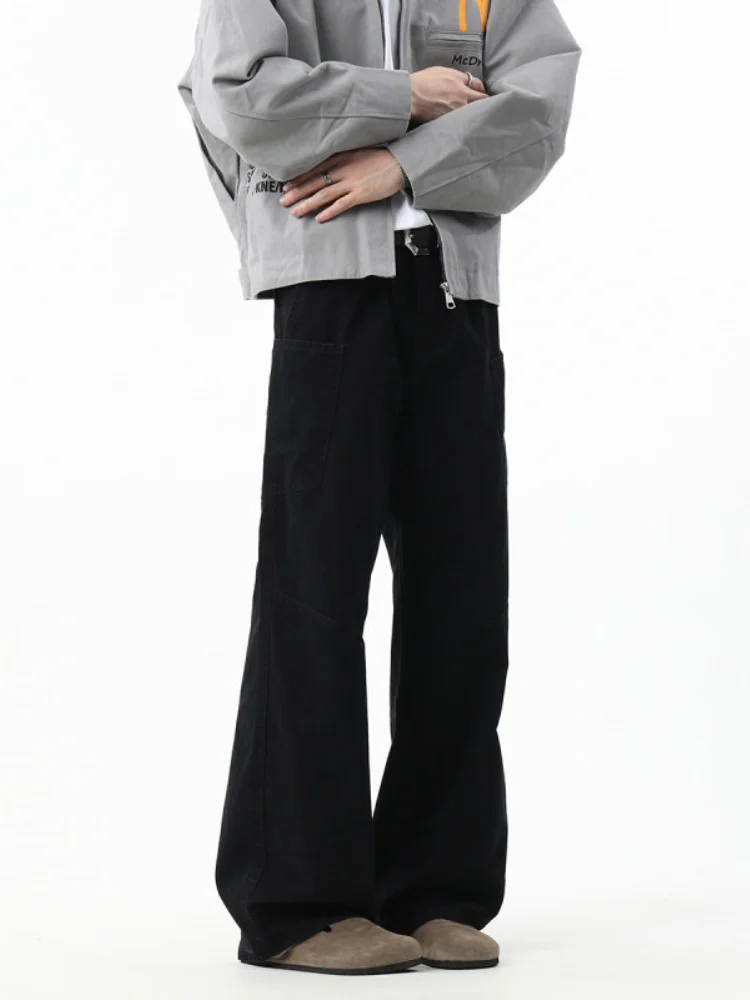 

Мужские демисезонные брюки в американском уличном стиле, с дизайнерскими вставками, слегка расклешенные, прямые, рабочие, для работы и отдыха