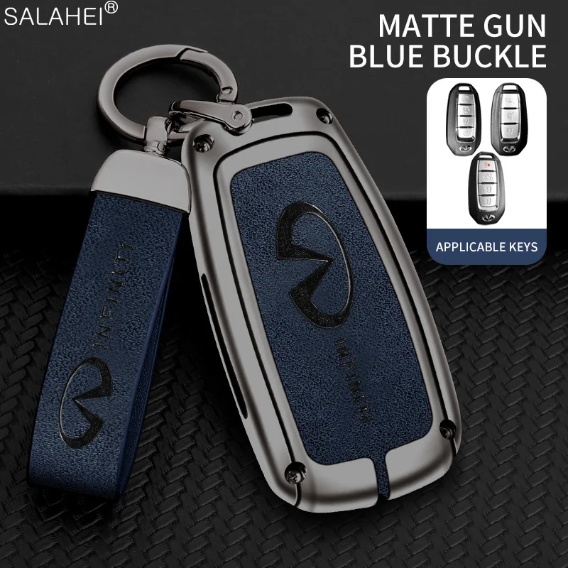 Alloy Leather Car Key Case Cover For Infiniti Q50 Q60 Q70 QX50 QX60 QX70 G25 FX JX35 FX25 FX35 EX35 FX37 Auto Keychain Accessory view 6