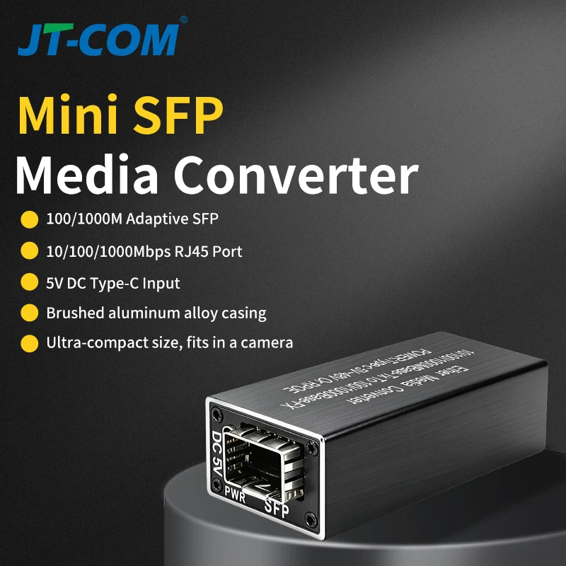 

1.25G mini SFP Media Converter Fiber Optic to RJ45 100M/1000M Speed Transceiver Module for Network Upgrade 5V DC Type-C Input