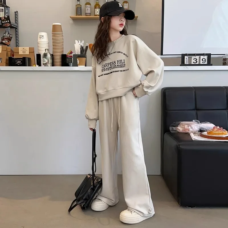 ملابس أطفال بناتي موضة خريف وشتاء وربيع لعام 2025 سترة بأحرف للأطفال تي شيرت + بدلة رياضية فضفاضة 4 8 10 12 سنة #2