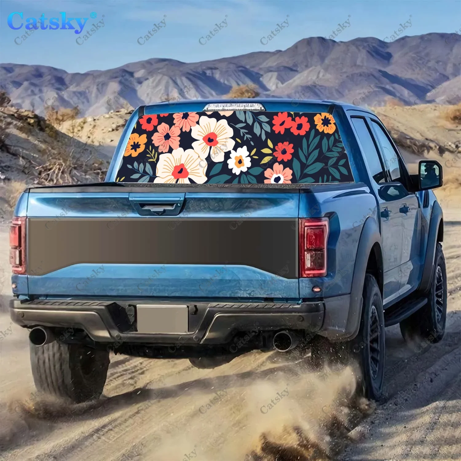 Gentle Botanical Flowers Rear Window Decal Fit Pickup,Truck,Car Universal See Through Perforated Back Window Vinyl Sticker