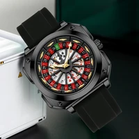 Reloj creativo para hombre, ruleta de moda, movimiento de cuarzo Original, silicona, rojo, negro, deportivo, cuadrado, giratorio, luz nocturna, reloj para hombre