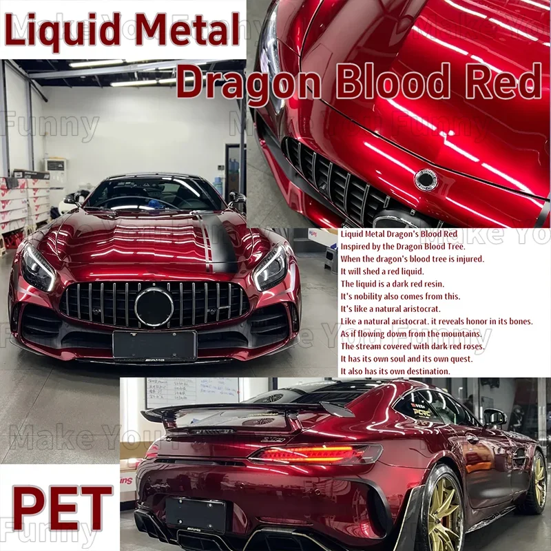 5x59FT Glossy Color Dragon blood Red Liquid Metallic Series Color PET Car Body Decorative Vinyl Wrap PPF Paint Protection Film