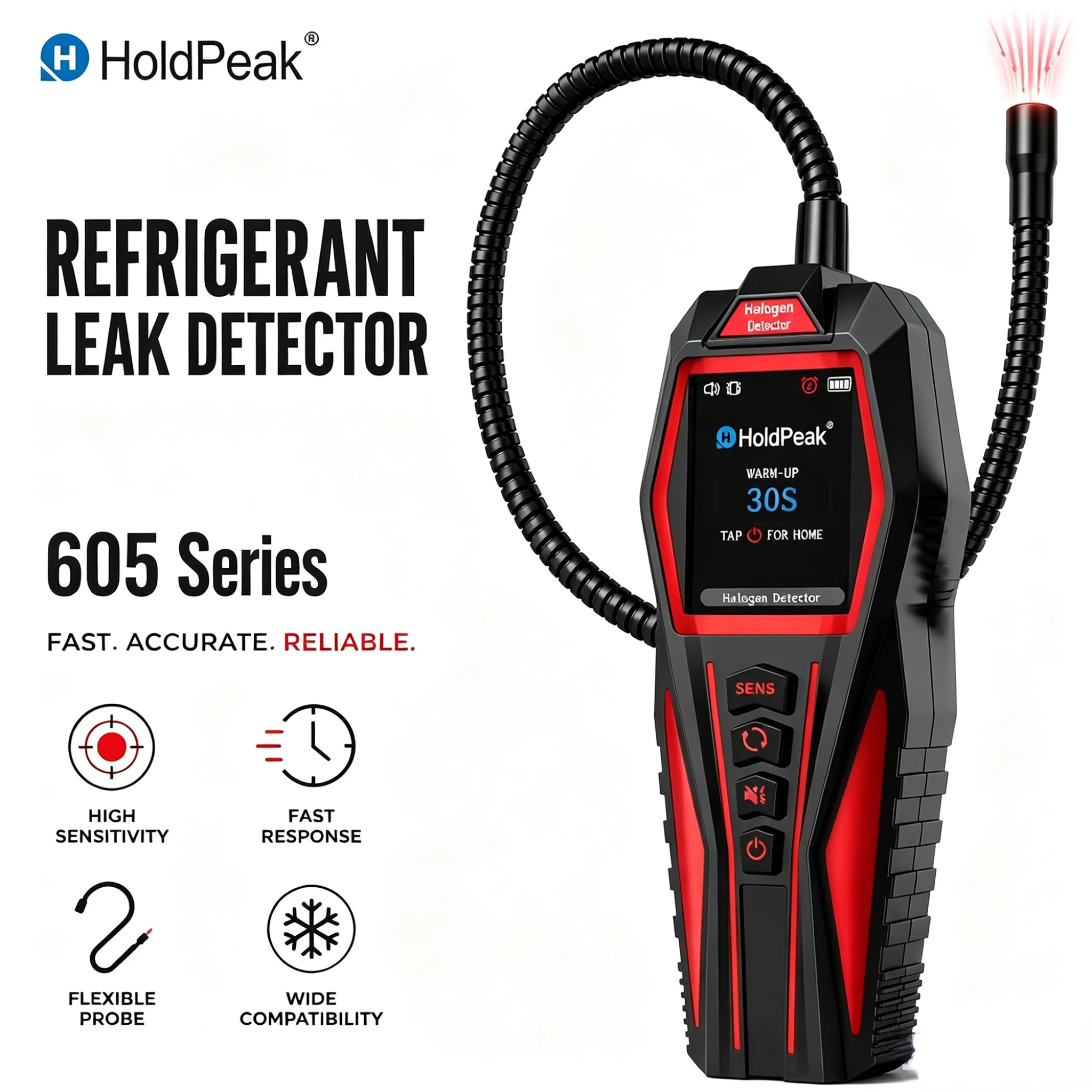 Portable Halogen Gas Leak Detector 3g/yr Audible Buzzer & Vibrating Motor Alarm for HVAC Refrigerant Systems, R134a/R410a, CE