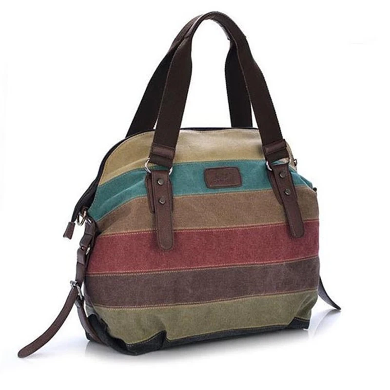 Canvas-Tragetaschen, gestreifte Damenhandtasche, Patchwork-Regenbogen-Umhängetasche, modische weibliche lässige Umhängetasche – Detail 15