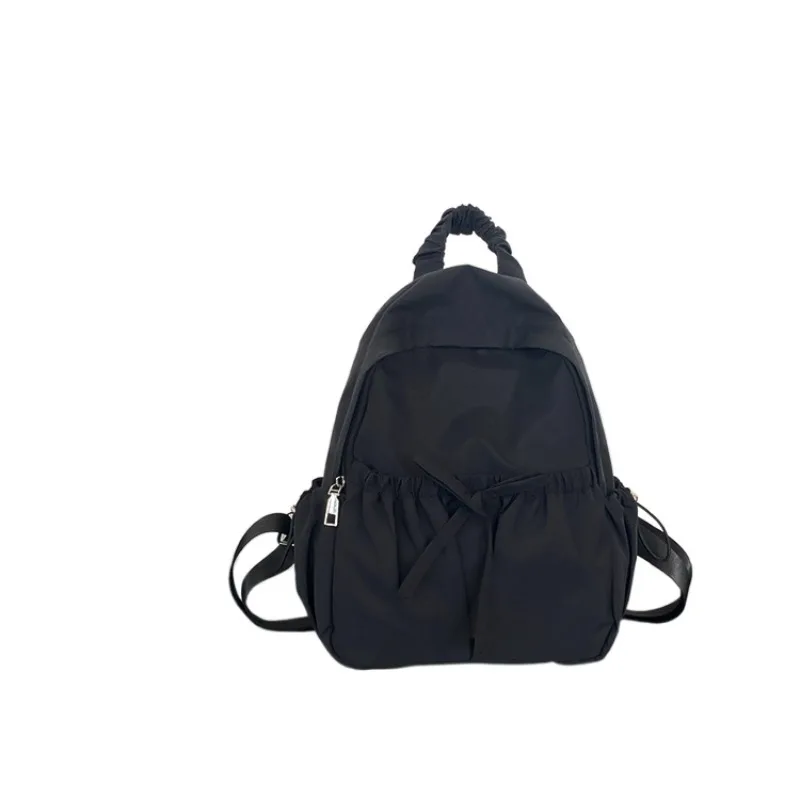 Mochilas de Escola Monocromáticas de Grande Capacidade Feminina, Simples, Versátil, Casual, Mochila de Nylon Fresca, Alta Qualidade, Moda, Novo Estilo, 2024