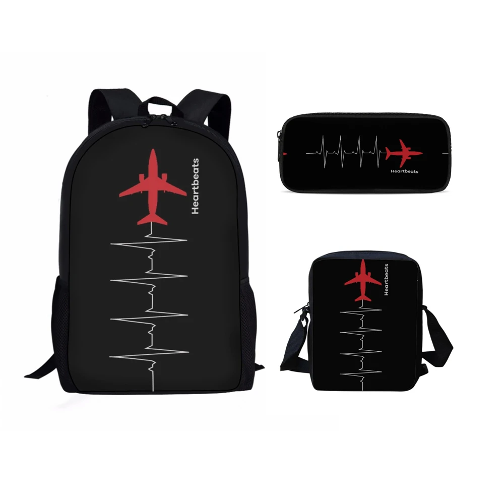 Brief Flugzeug Pilot 3D Druck 3 teile/satz Schüler Schultaschen Laptop Daypack Rucksack Geneigte Umhängetasche Federmäppchen Mittagessen Tasche