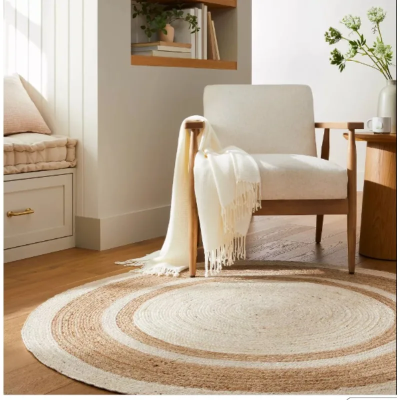 

Rug 100% Natural Jute Braided Reversible Round Rugs Living Modern Area Carpet