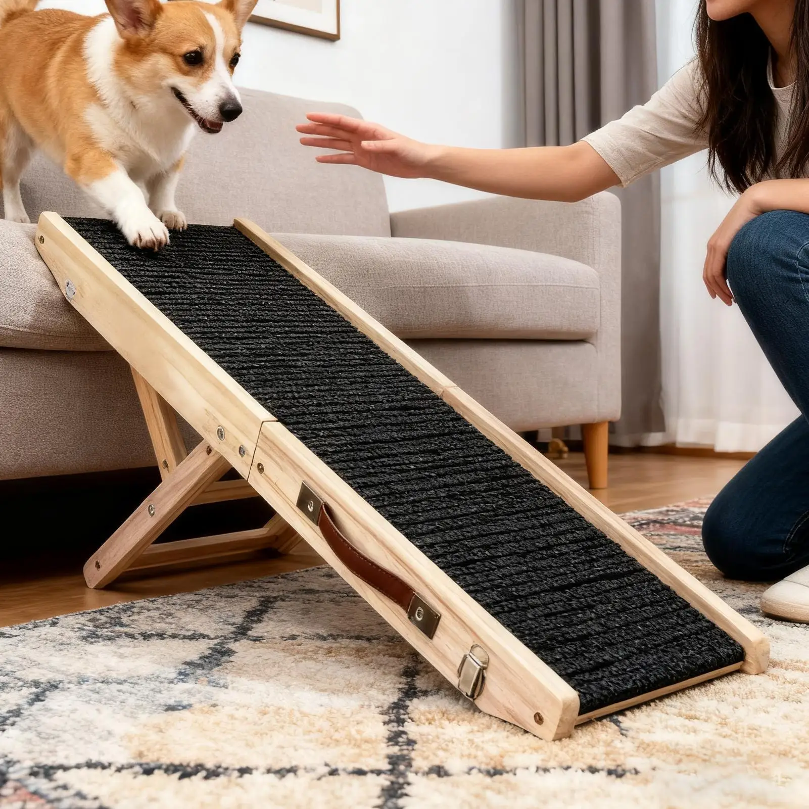 Dog Ramp For Couch 4-Level Foldable Portable Stairs Wooden Dog Steps For Bed For Dogs Cats Couch Suv Indoor Various Furniture view 4