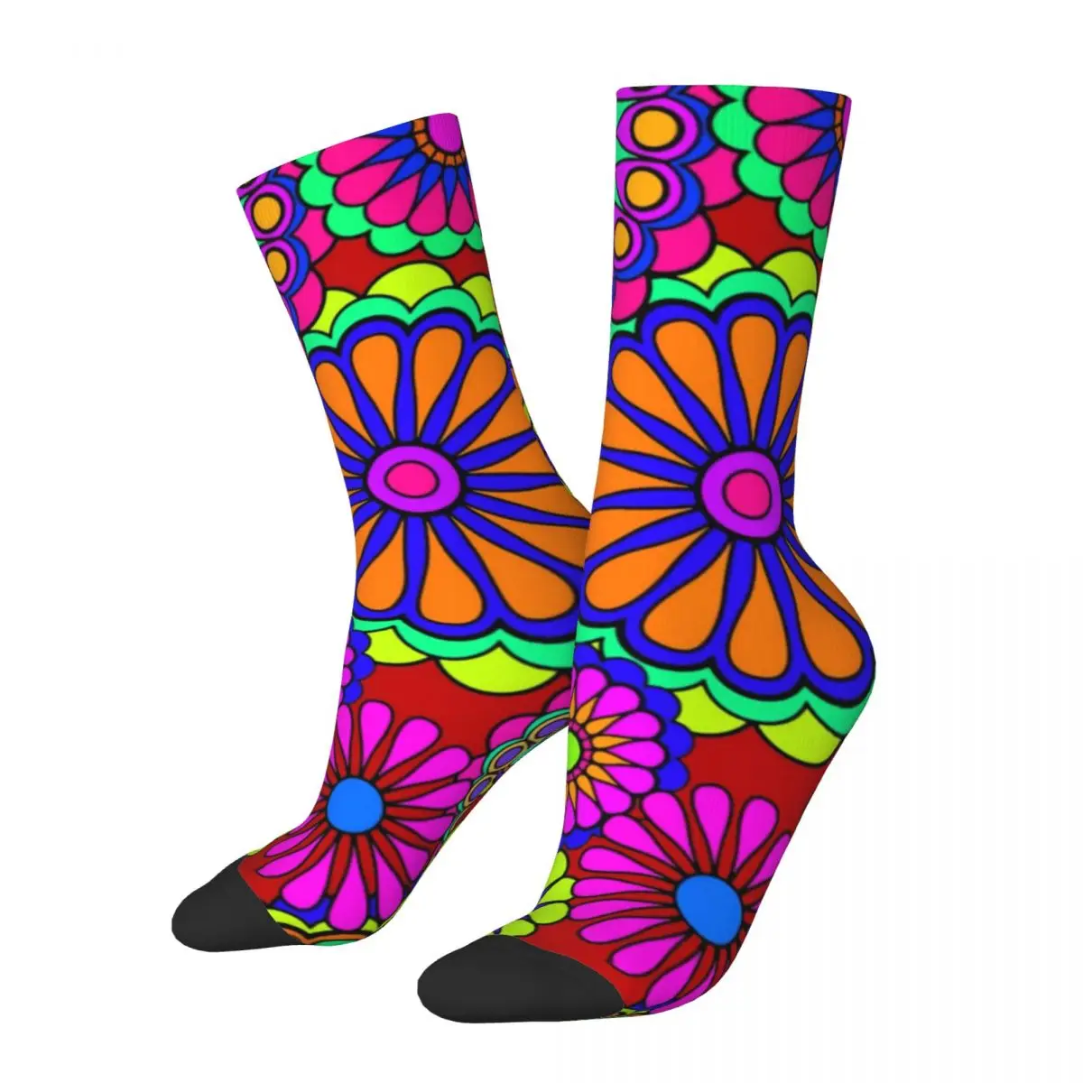 Colorful Peace Retro Socks Autumn Hippy Flowers Stockings Leisure Girls Comfortable Socks Design Outdoor Sports Anti Skid Socks