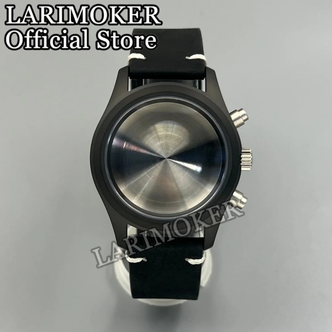 LARIMOKER 39mm Matte Black Chronograph Pilot Style Watch Case Strap Sapphire Glass for VK63 VK64 VK67 Movement Modified Accesory