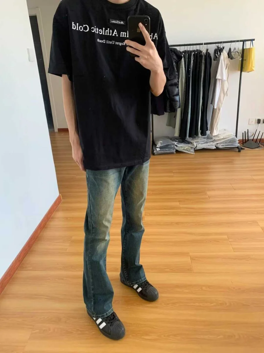 Retro American Deep Blue Herrenjeans Waed Outfall Slim Fit Elastic Micro Flared Straight Leg Casual Wear Youth Trend