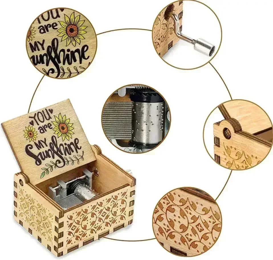 2025 صندوق تشغيل الموسيقى التذكارية كرنك اليد هدية عيد الميلاد هدية الكريسماس صندوق تشغيل الموسيقى الملكة الخشبية صندوق تشغيل الموسيقى النمر الوردي #4