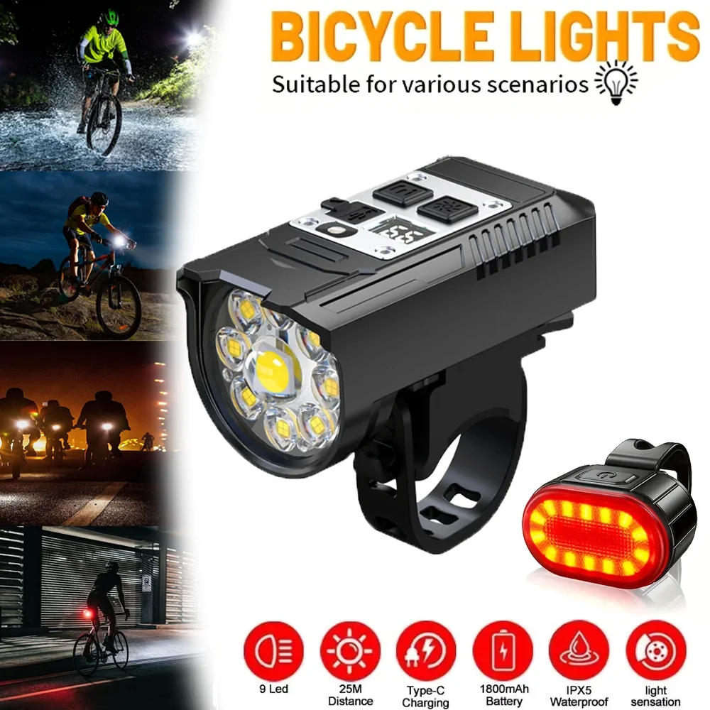 KDULIT 9 LED Bicycle Headlight USB Rechargeable Bike Lamp Super Bright Handlebar Lights Outdoor Waterproof Cycling  Front Light