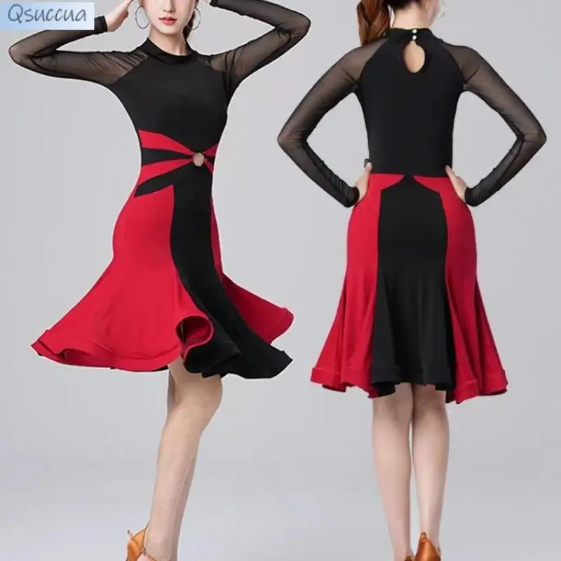 Robe de jupe de danse latine pour adultes, costume de performance, pratique de la danse professionnelle, compétition, nouveau