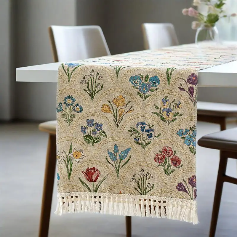 

Cotton Table Runner Nordic Table Runner with Tassels Linen Jacquard Table Runner Mat for Dining Table TV Cabinet Center Table