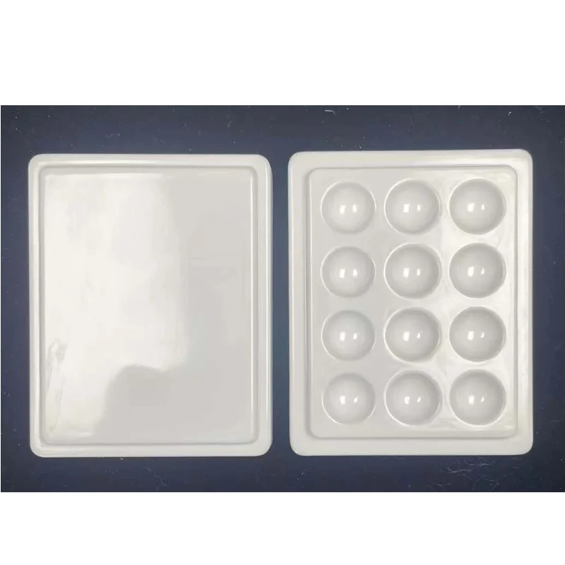 12 Hole/Pcs All Ceramic Watercolor Paint Palette with Cover Dental Porcelain Mixing Watering Moisturizing Plate Glazed Plate
