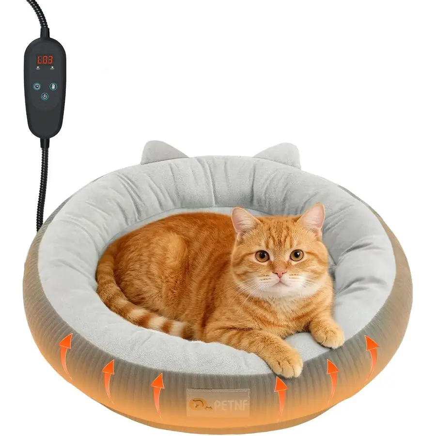 

Cat Bed Indoor Pets Adjustable Temperature 86131 Cat Heating Pad with Timer, Chew Resistant 87 Inch Cord, Washable Cover, Round