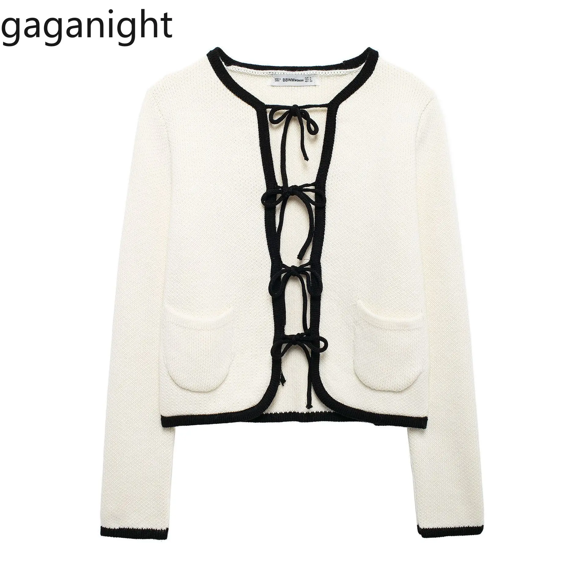 

Gaganight Women French Style Tie Decoration Short Fashion Knitted Cardigan 2024 Autumn Winter New Gentle Style Female Sweater