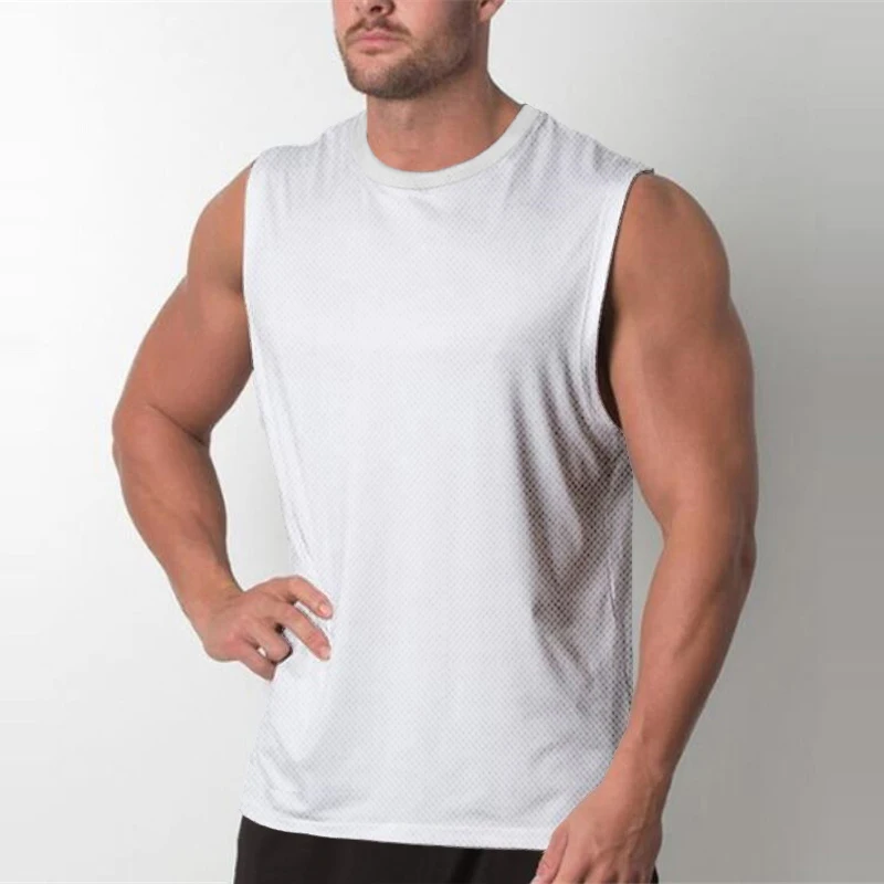 Men Quick Dry Bodybuilding Stringer Singlets Mesh Sleeveless Blank T Shirt Fitness Breathable Vest