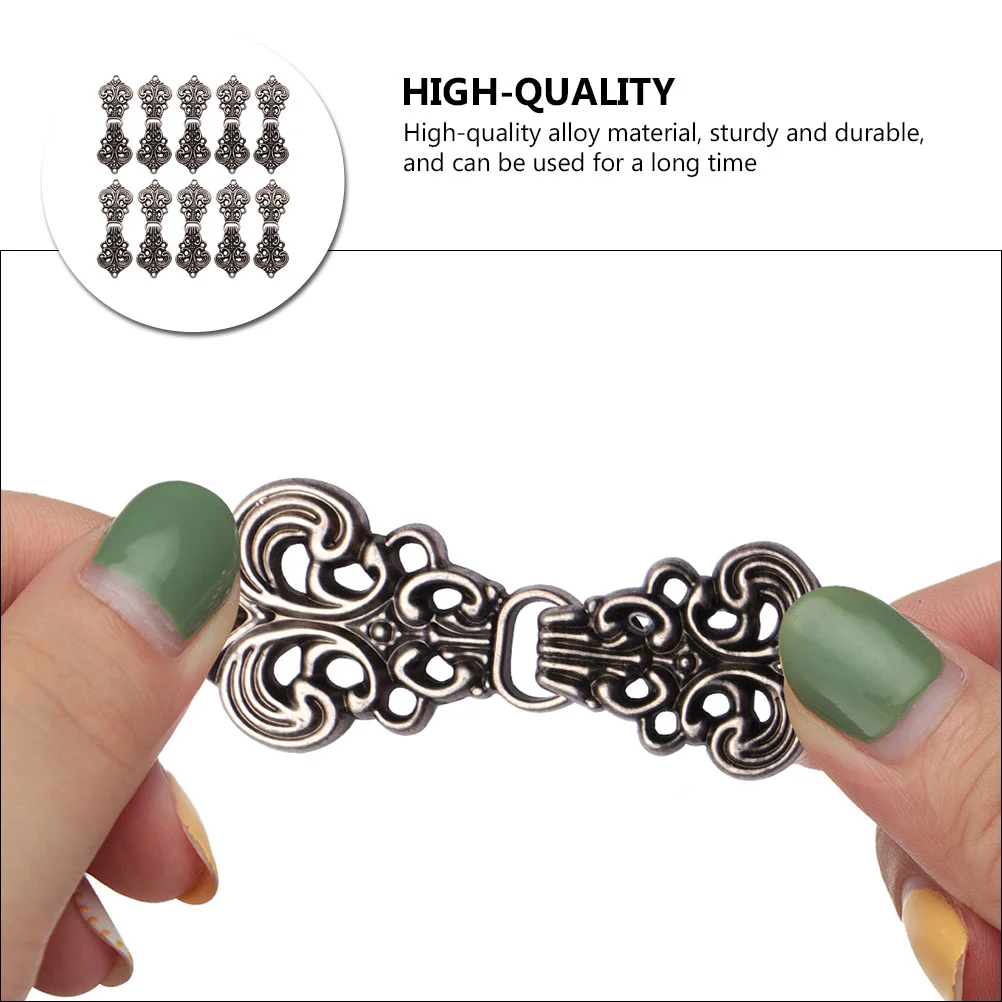 10 Pairs Clothing Auspicious Buckle Shawl Wraps for Women Sew On Buckles Pin Alloy Cheongsam Buttons