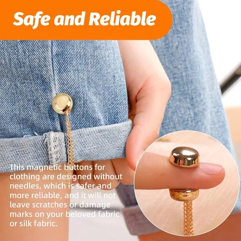 Pants Hem Fixed Magnetic Clip Trousers Clothing Clip with Chain Cuff Magnet Pin Buckle Strong Magnetism Garment Button Clamp