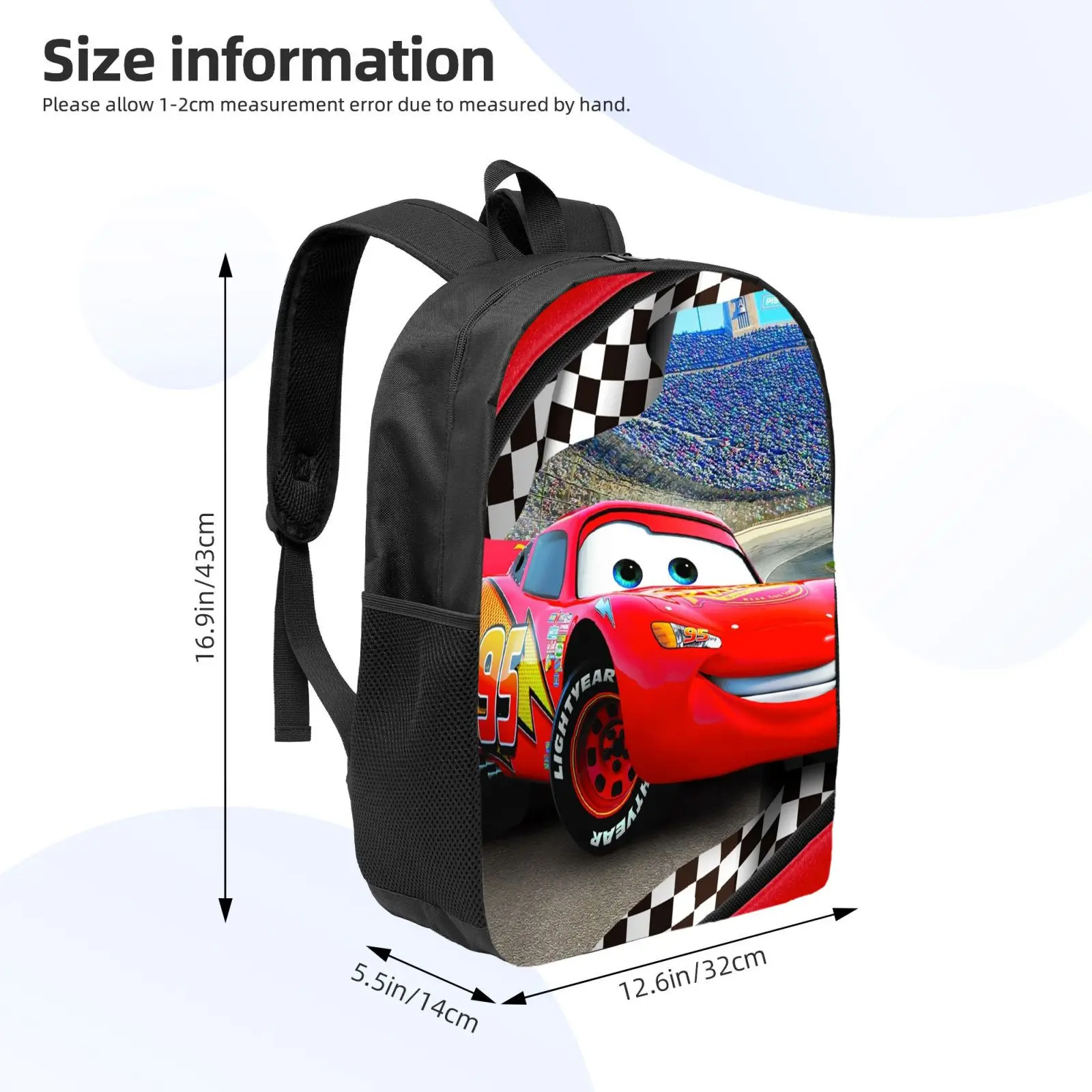 قطعة واحدة من حقيبة ظهر ديزني لايتنينج ماكوين Racing Car مطبوعة للجنسين خفيفة الوزن مناسبة لملابس غير رسمية هدية مثالية
