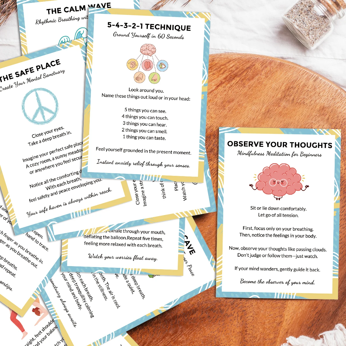 20 Stück Achtsamkeit-Flash-Karten – farbige Visualisierungs- und Erdungsübungen illustriert, tragbare Geschenkkarten zur Angstlinderung – Detail 4