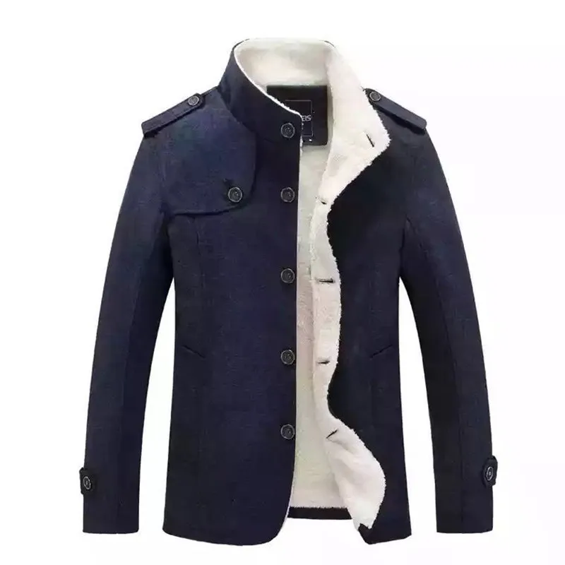 

Autumn and Winter New Men's Loose Standing Collar Thickened Solid Color Trench Coat