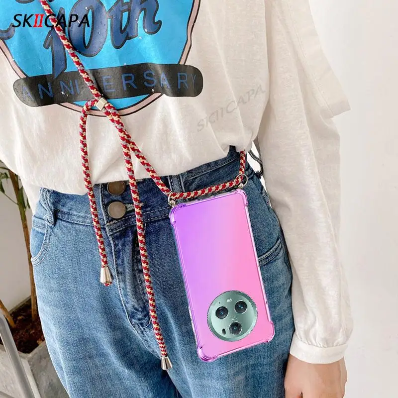 حافظة متدرجة شفافة من السيليكون مضادة للصدمات لهاتف Honor Magic 5 Pro Magic5 Lite غطاء حبل كروس لهاتف Honor X8A X7A X9A