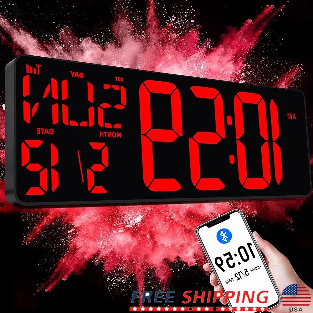 

Large LED Digital Wall Clock with Bluetooth Remote Control Date Time Temperature Count Up Down Timer Adjustable Brightness