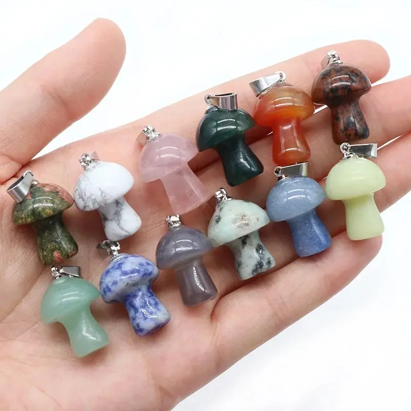 7pcs/Set 15x20mm Natural Stone Mushroom Shape Pendant Agate Quartz Opal Charms for Jewelry Making DIY Necklace Bracelet Earrings