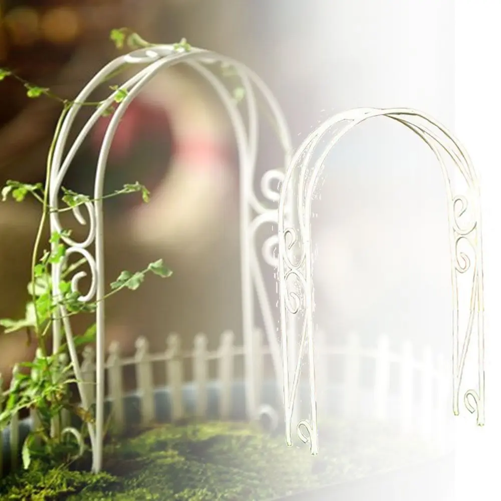 White Miniature Iron Arch 30*14cm Fairy Garden Decoration Dollhouse Plant Trellis Doll House Ornaments Scene Models