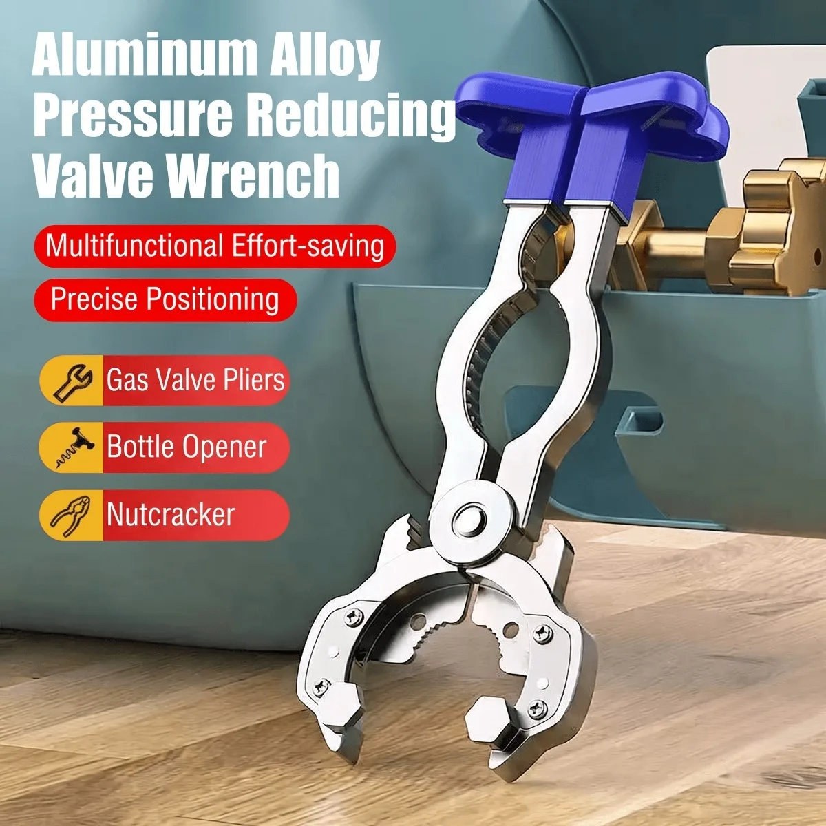 Aluminum Alloy 3-in-1 Air Valve Wrench & Bottle Opener, Adjustable Ratchet Tank Valve Adjuster, Ergonomic Grip, Sleek Design