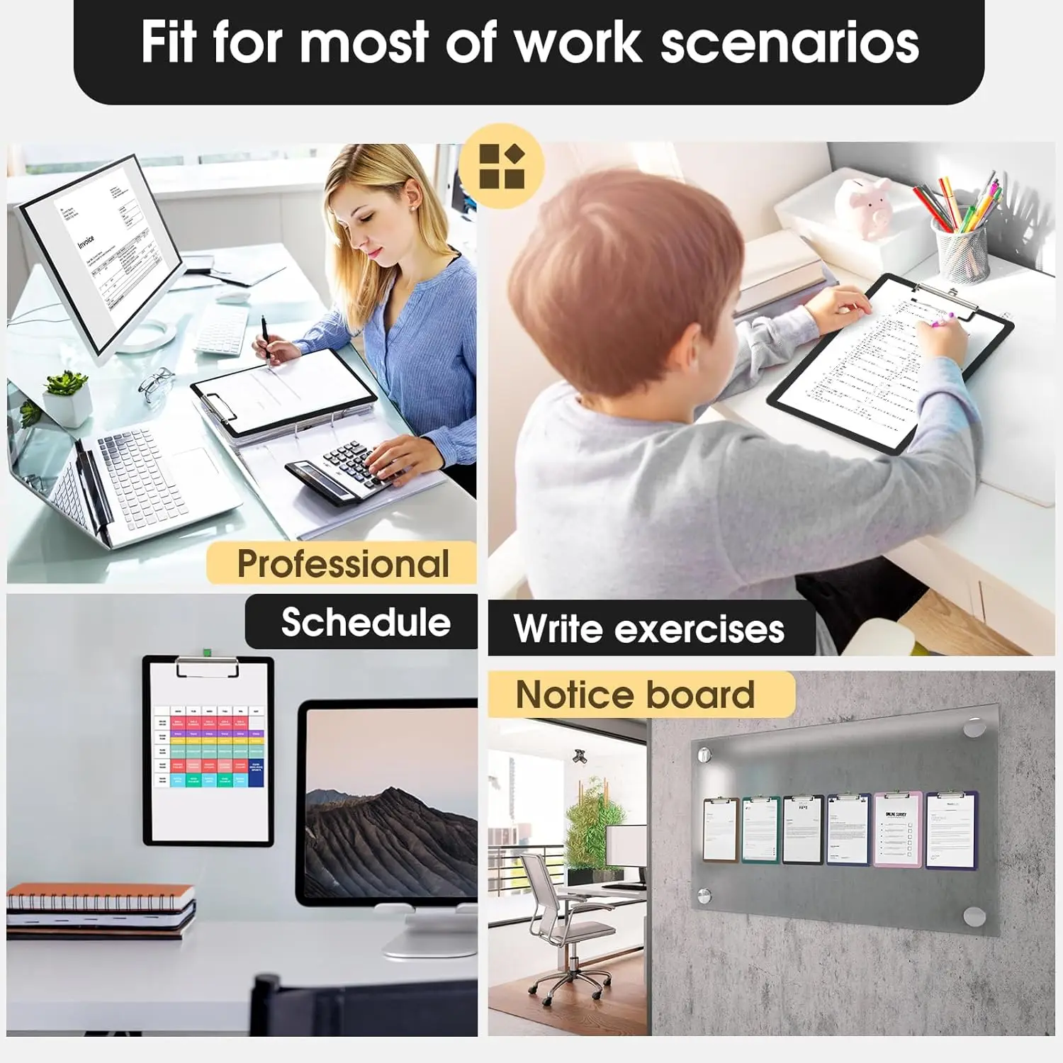 حافظات بلاستيكية، لوحة مشبك A4 مقاس 8.5 × 11 للفصل الدراسي والطلاب، مقاس 9 بوصة × 12.5 بوصة مع مشبك منخفض، مستلزمات المكتب والمدرسة