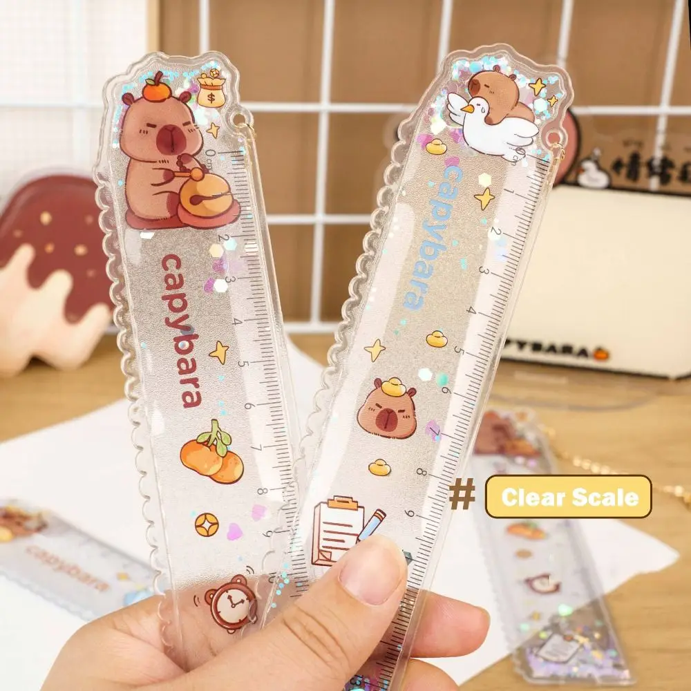 New Capybara Straight Ruler 15cm with Pendant Measuring Ruler Cartoon Quicksand Straightedge Drawing Tools