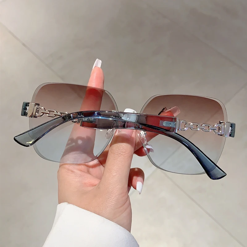 KAMMPT Gradient Tea Trendy Women Sunglasses Oversize Rimless Retro Shades for Decoration Driving UV Protection Sun Glasses