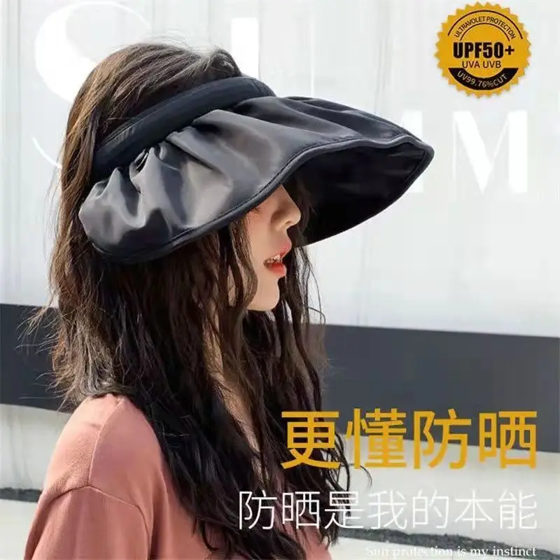 Summer Hats For Women Wide Brim Empty Top Lady Hat Sunscreen Sun Visor Sun Hat Beach Cap Outdoor Cycling Portable