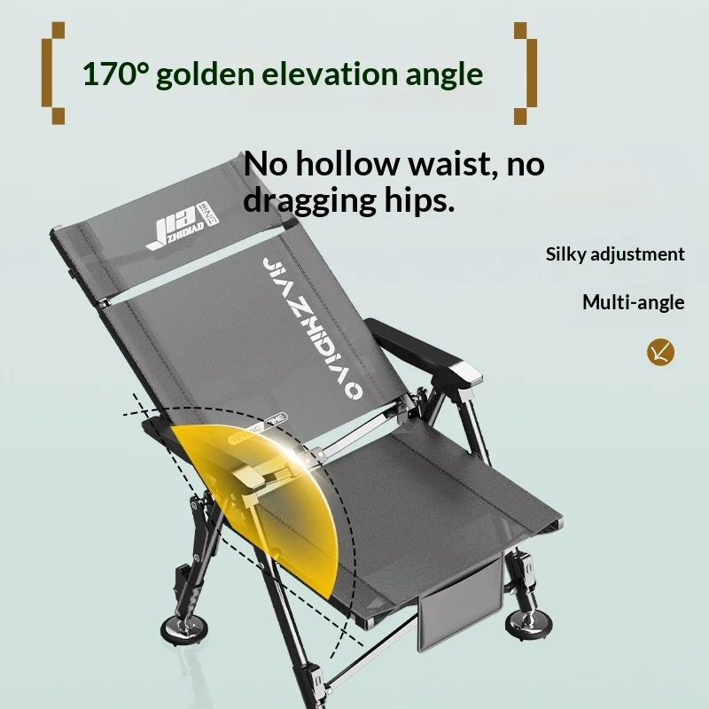 كرسي صيد محمول قابل للطي خفيف الوزن مبطن من الألومنيوم ومسند ظهر قابل للتعديل وحامل قضيب وحقيبة حمل للتخييم في الهواء الطلق #3