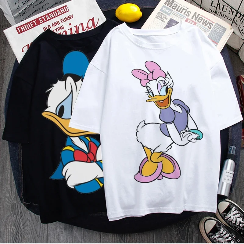 Disney Summer New T-Shirt Donald Duck Daisy Duck Cartoon Printed Women O-Neck Pullover T-Shirt Short Sleeve Streetwear Tees Tops