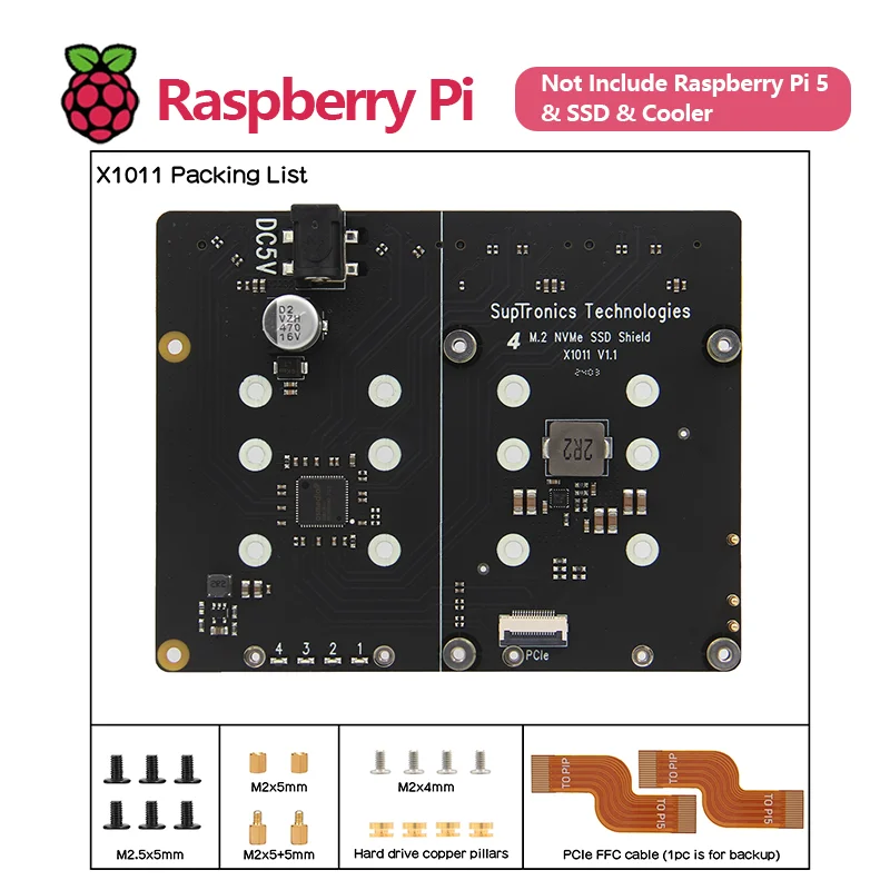 Imagem -05 - Pcie para Nvme Shield Suporta Quatro 2280 2260 2242 2230 M.2 Nvme Ssd Raspberry pi Geekworm-x1011