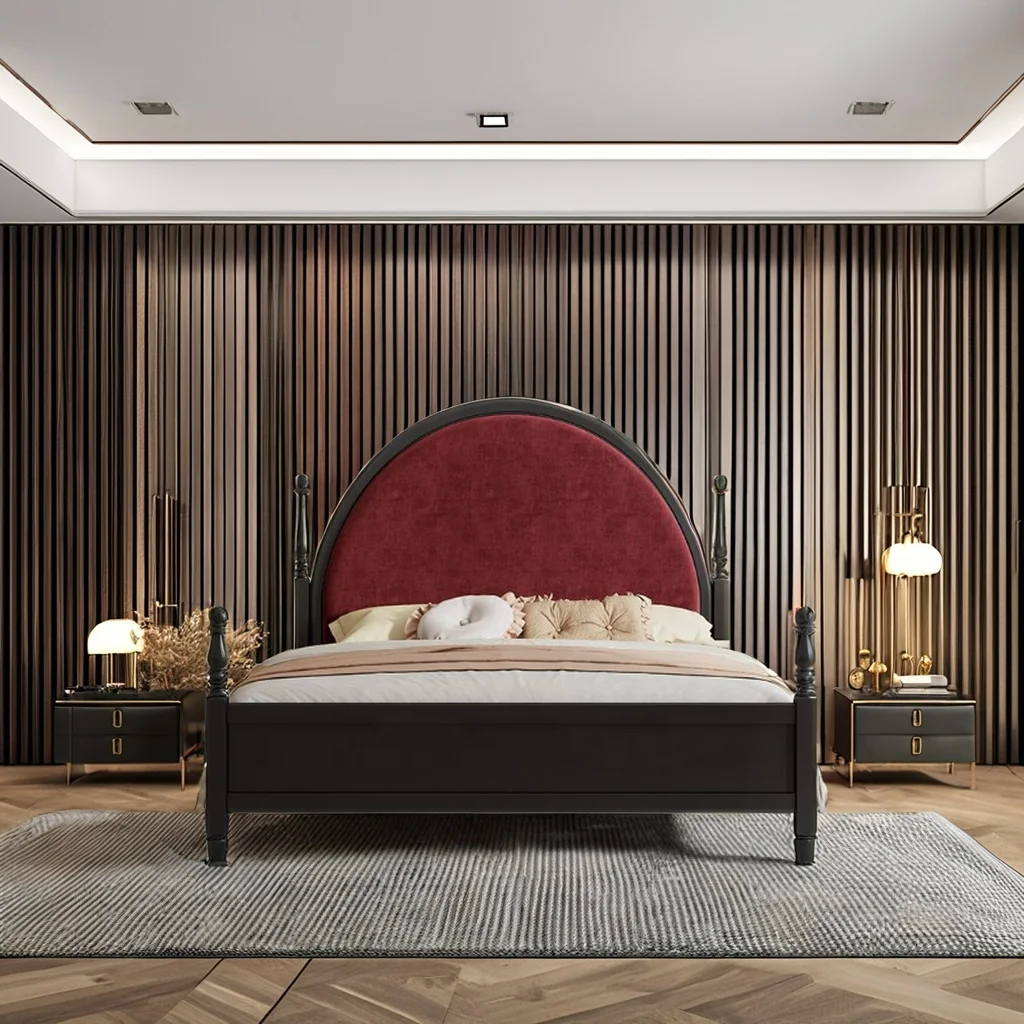 

#Contemporary Antique Black Bedroom Suite Chinese Style Solid Wood Bed with Panel Modern Furniture Design