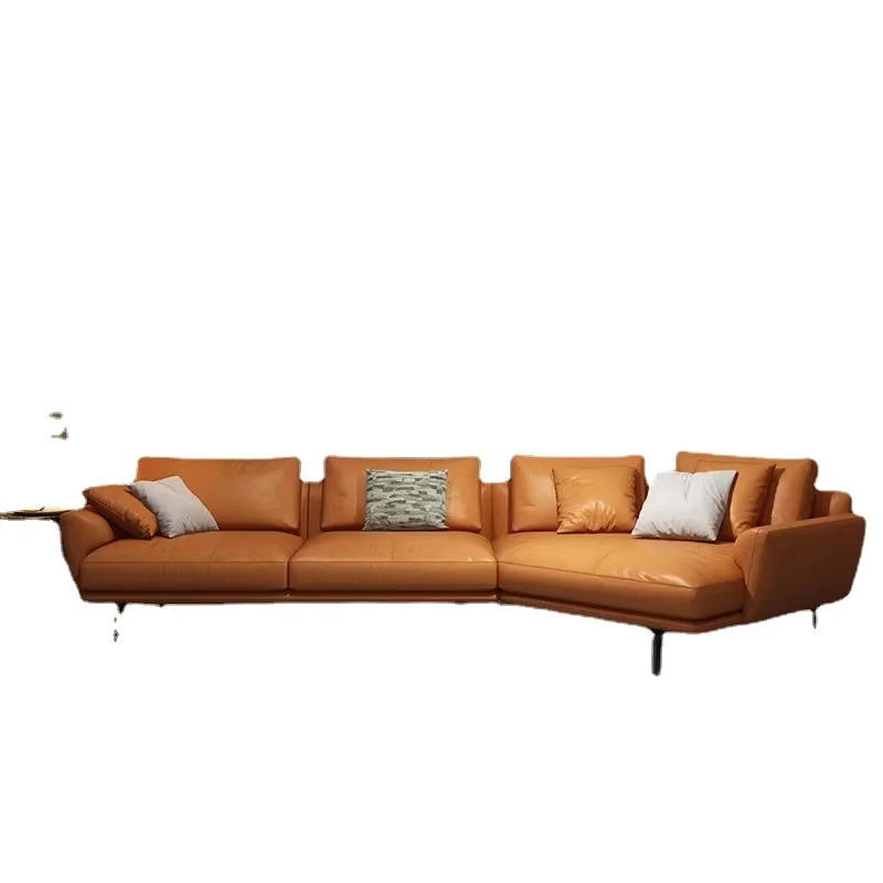 

Italian minimalist leather sofa Nordic light luxury modern minimalist leather down corner living room combination furniture