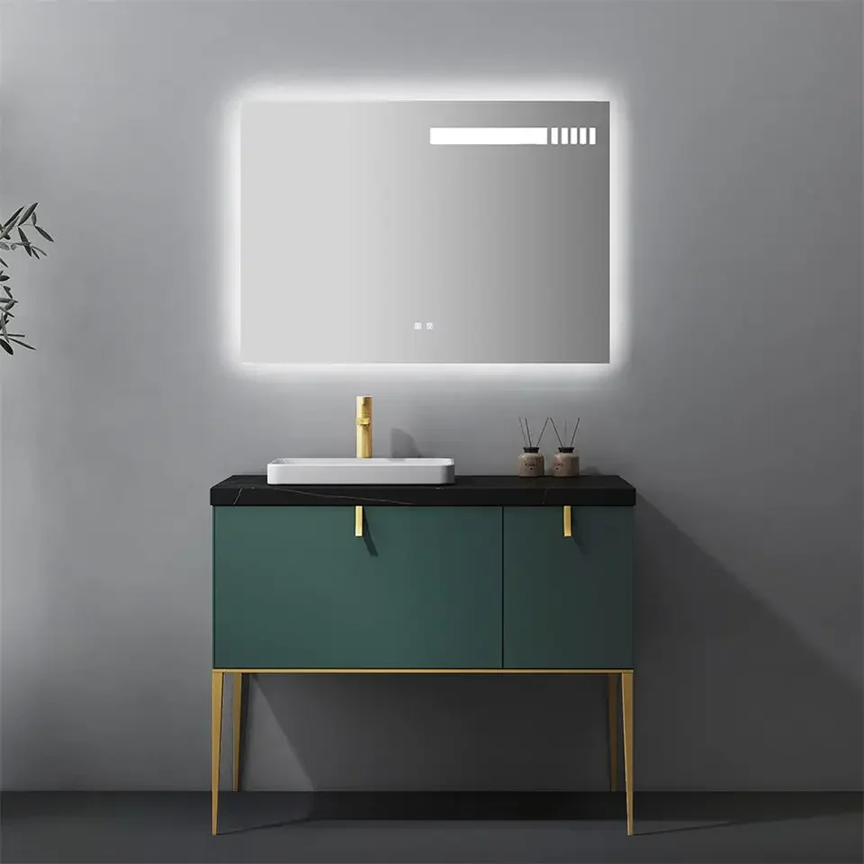 Intelligent LED Mirror Luxury Modern Style Single Ceramic Sink Washbasin Bathroom Cabinet