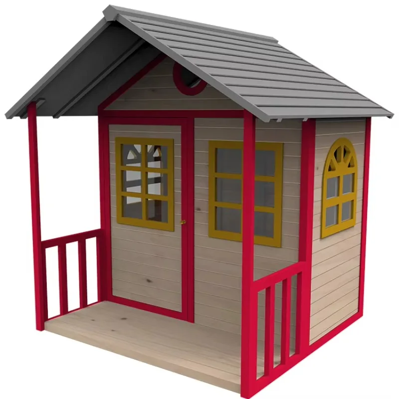 Kids Or Pet Wooden Playhouse With Slide And Sandbox Outdoor Children Wood Playhouses Garden Playground