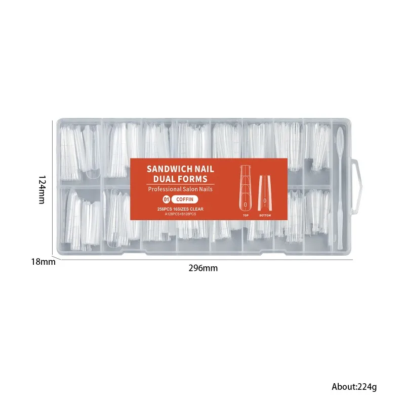 256 stücke Sandwich Dual Nagel Modus Für Nagel Verlängerung Mandel Sarg 16 Größe Wiederverwendbare Oben Unten Formen Nail art Verlängerung werkzeuge