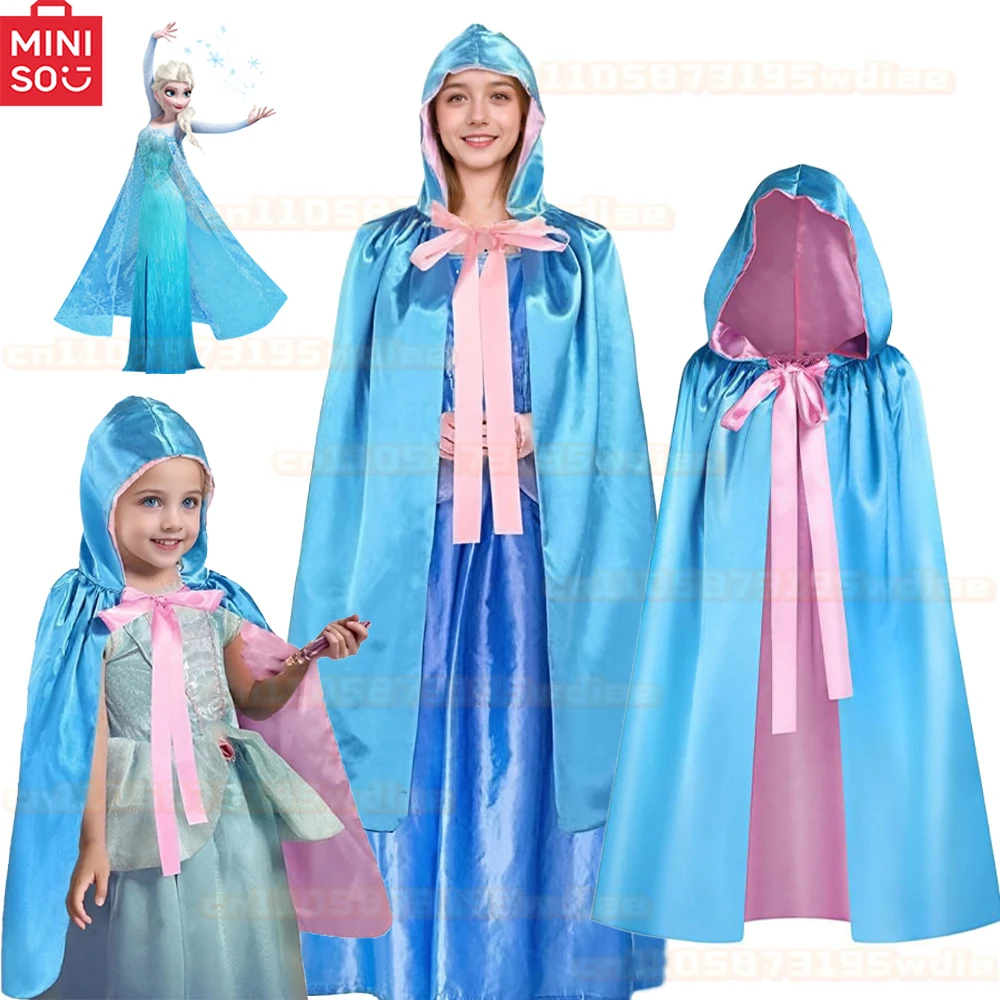 

New Halloween Elsa Cloak Princess Cosplay Reversible Hooded Cape Witch Wizard Blue Children Adult Anime Role Play Party Costumes