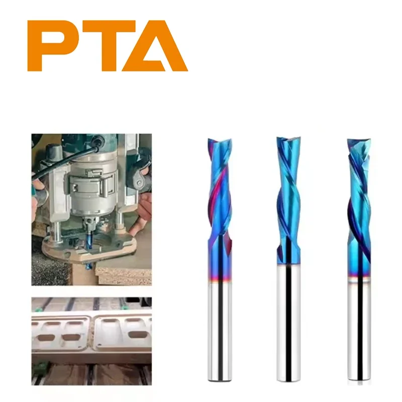 

Spiral Router Bits Up Down Compression Bit 1/4 inch Cutting Diameter with Nano Blue Coated, 1/4 inch Shank Solid Carbide CNC End