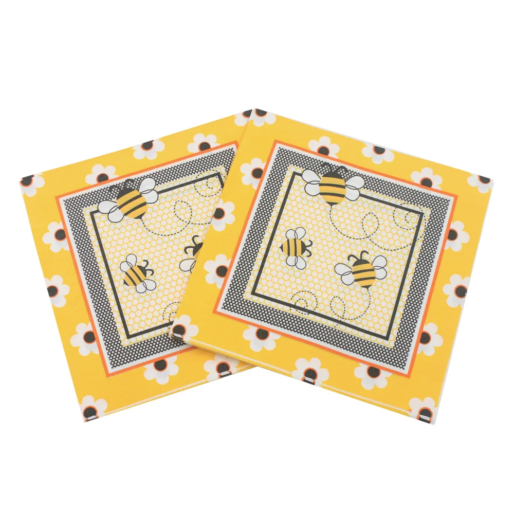 Servilletas de tela para cena, suministros de fiesta con estampado de abejas de dibujos animados coloridos para banquete de cumpleaños y boda (colores surtidos), 100 Uds.